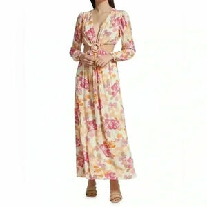 WAYF LINDA FLORAL PRINT LONG SLEEVE DRESS IN PASSION TROPICAL Women’s Size M